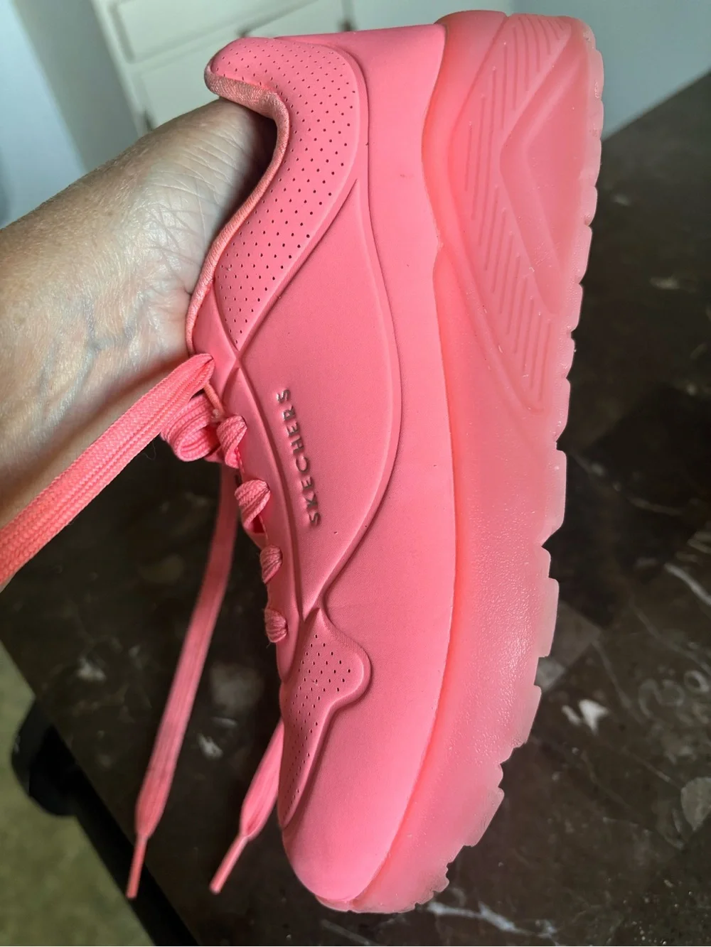 Skechers girls Coral-Pink Platform Sneakers